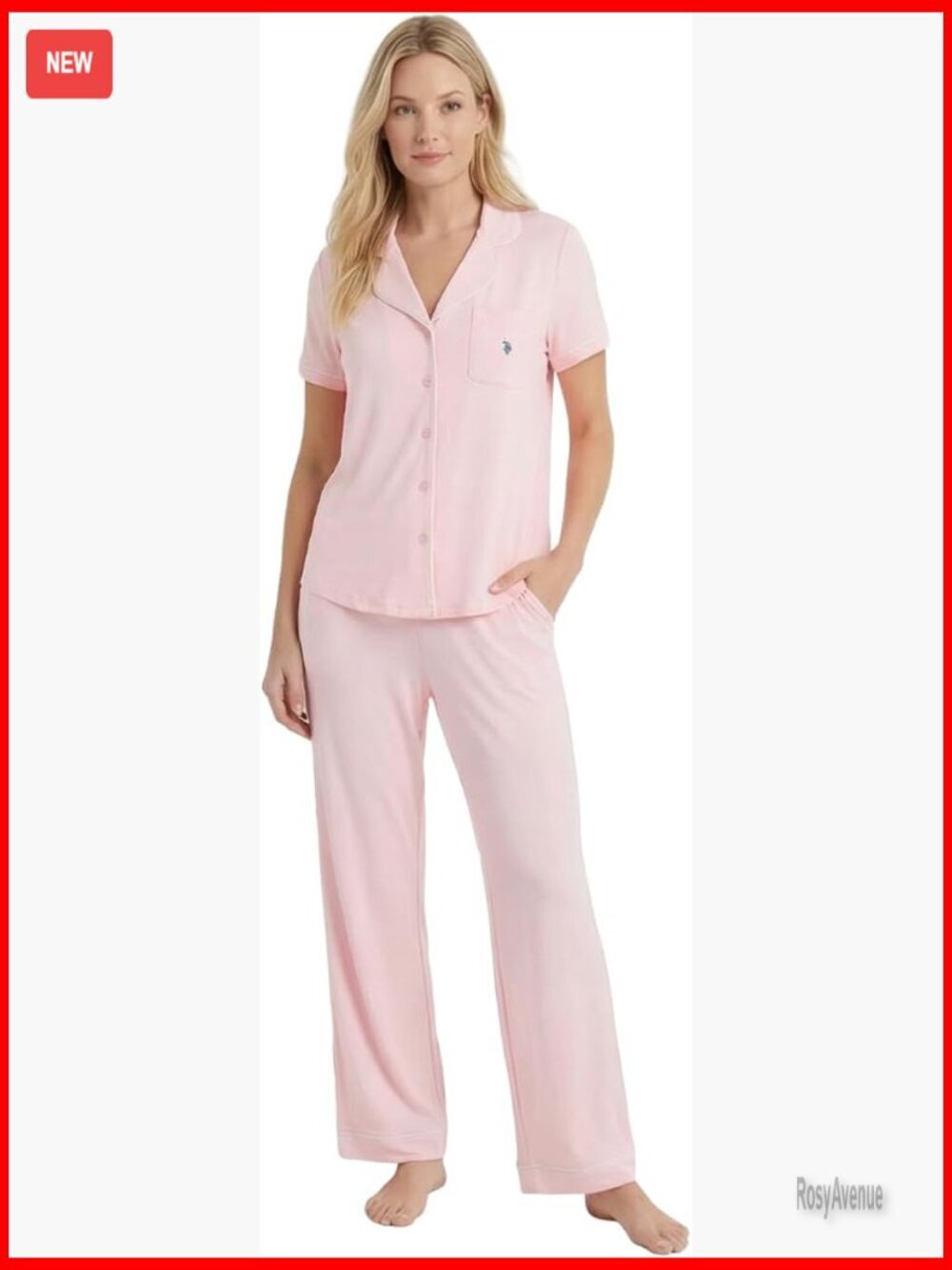 Button Down Pajama Set with Pockets - Short Sleeve Top & Pants